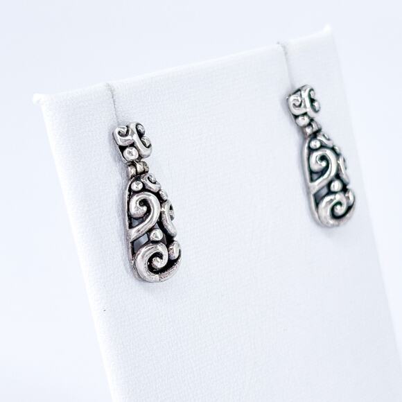 Vintage Thailand SX Sterling Silver 925 2cm Scroll Drop Earrings - Picture 4 of 9